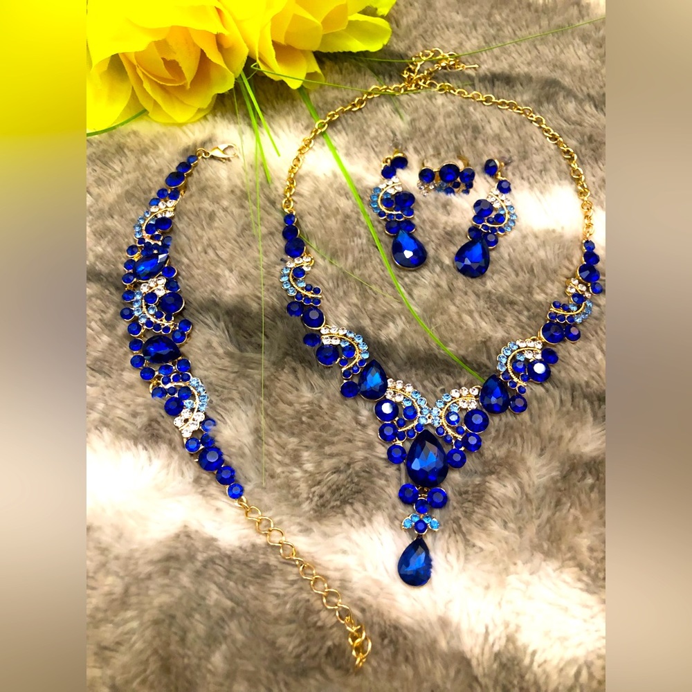 Elegant Crystal Costume Royal Blue Jewelry Set